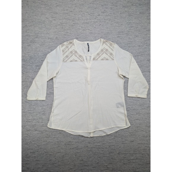 Kuhl Blouse Large Aztec 3/4 Sleeve Organic Cotton Embroidered Boho Top - Picture 1 of 8